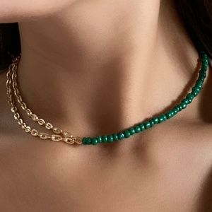 Gold and Green Double Chain Choker